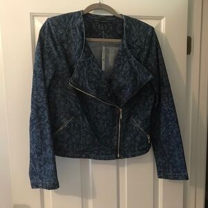 White House Black Market Laser Denim Moto Jacket Indigo Size 12 NWT